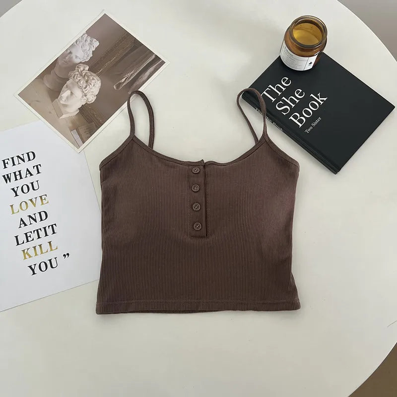 Casual Button-Up Built-In Bra Camisole